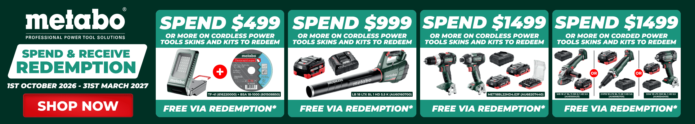 Metabo Redemptions Q4 - Spend & Receive - 1st October 2026 - 31st March 2027