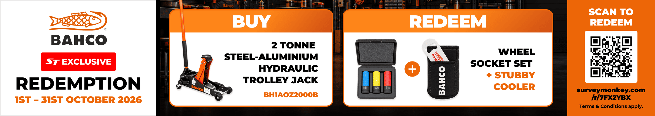 Bahco Q4 - ST EXCLUSIVE Redemption - 1st October - 31st October 2026 - Buy BH1AOZ2000B - Redeem WHEEL SOCKET SET  + stubby cooler