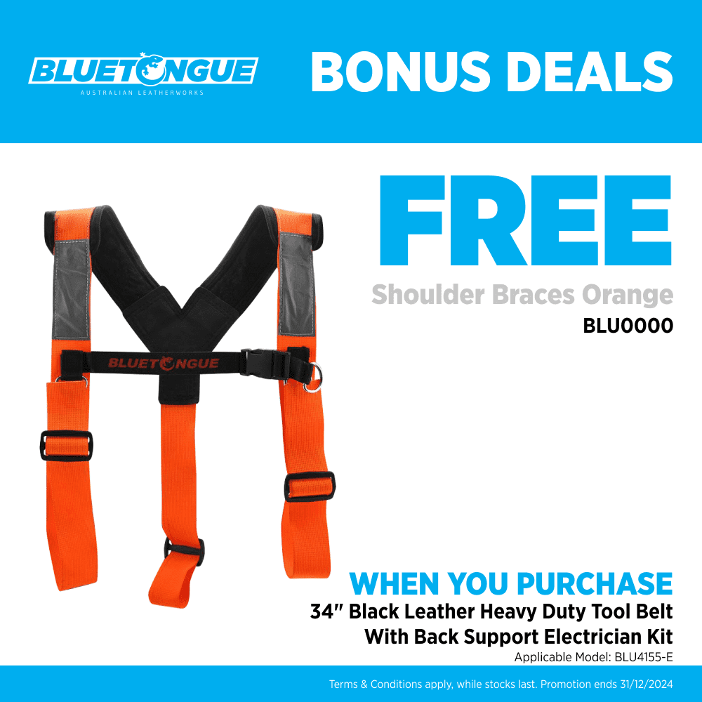 Bluetongue BLU4155E 34" Black Leather Heavy Duty Tool Belt With Back