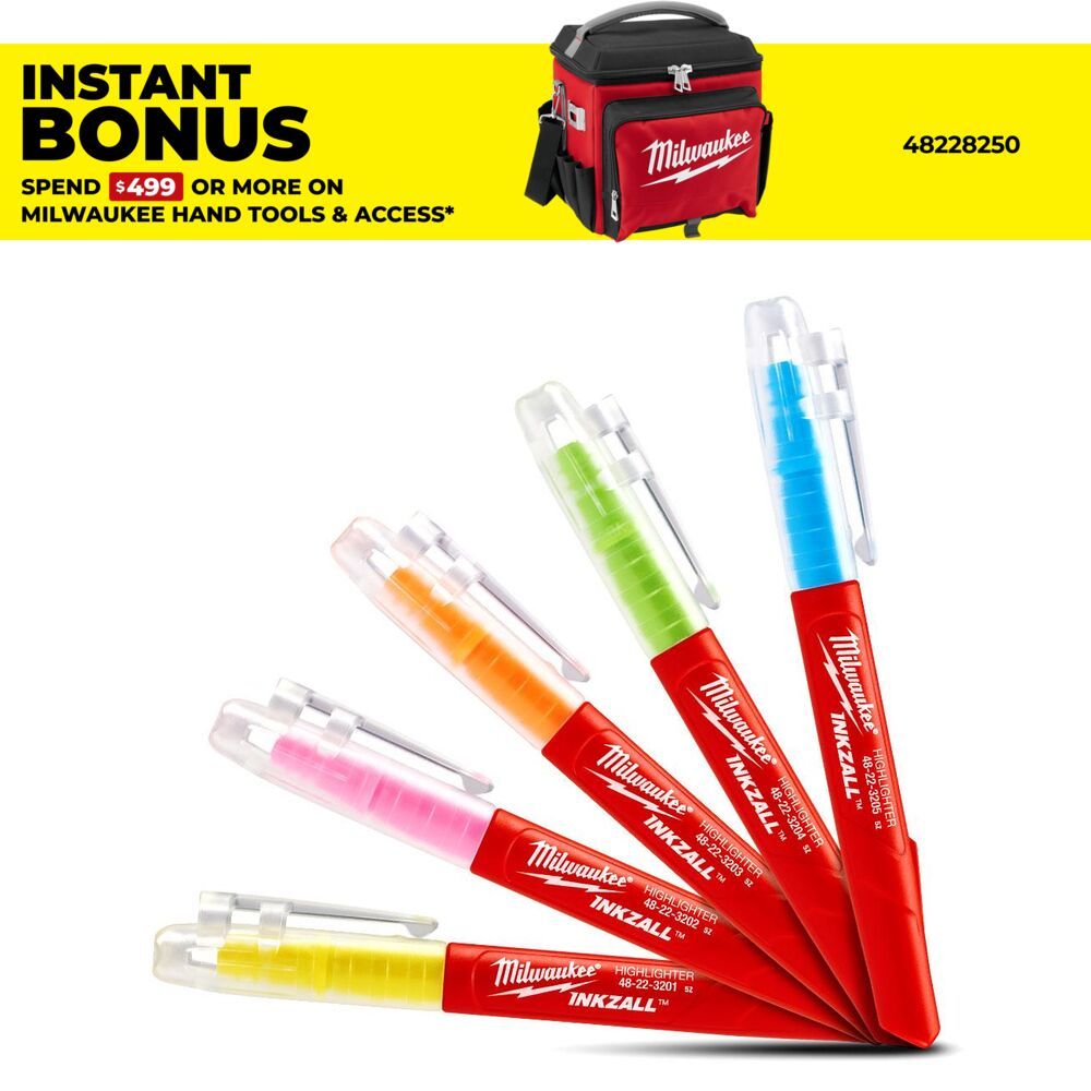 Milwaukee 48223206 5-Pack INKZALL Multi-Coloured Highlighters Pens – image 1