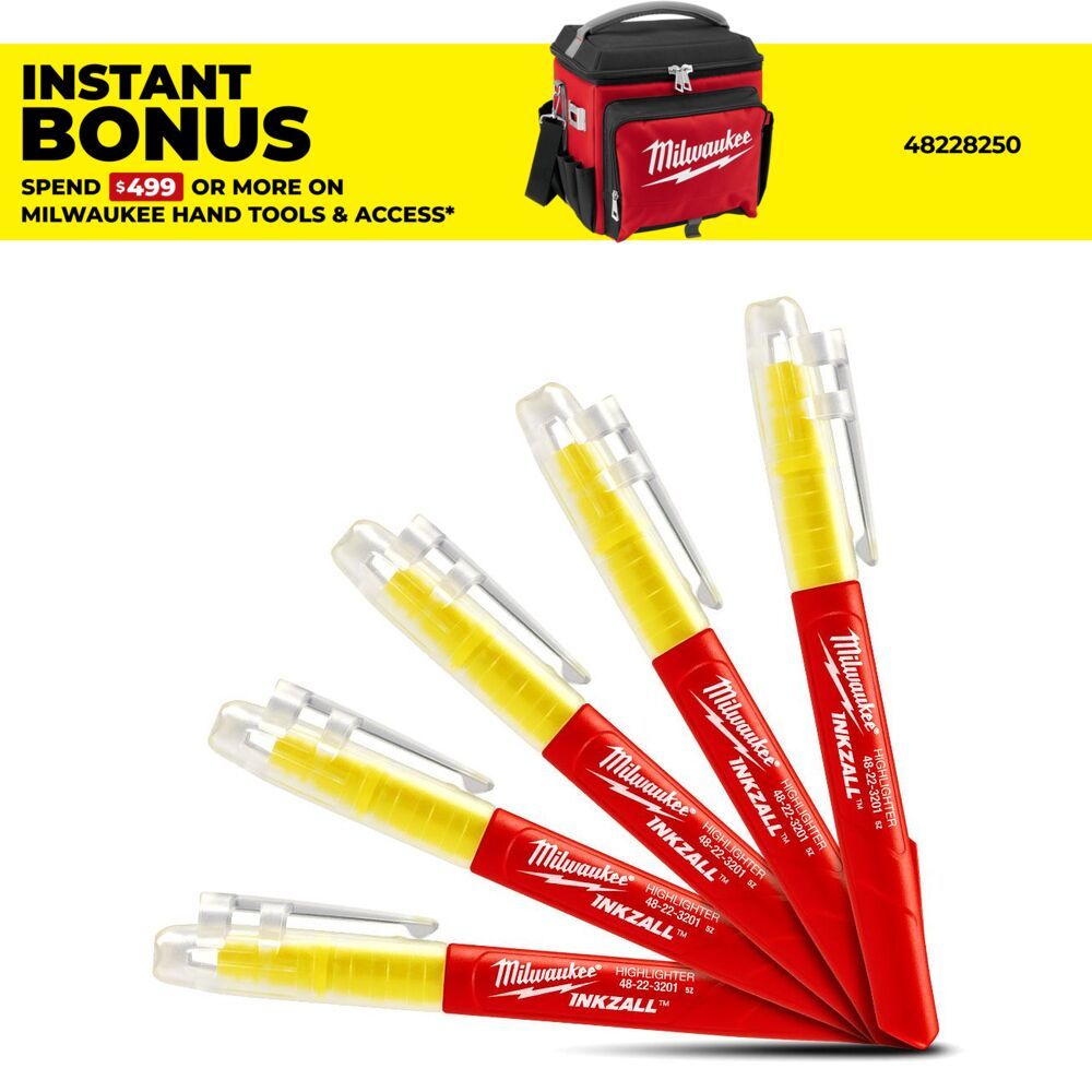 Milwaukee 48223201 5-Pack INKZALL Yellow Highlighters Pens – image 1