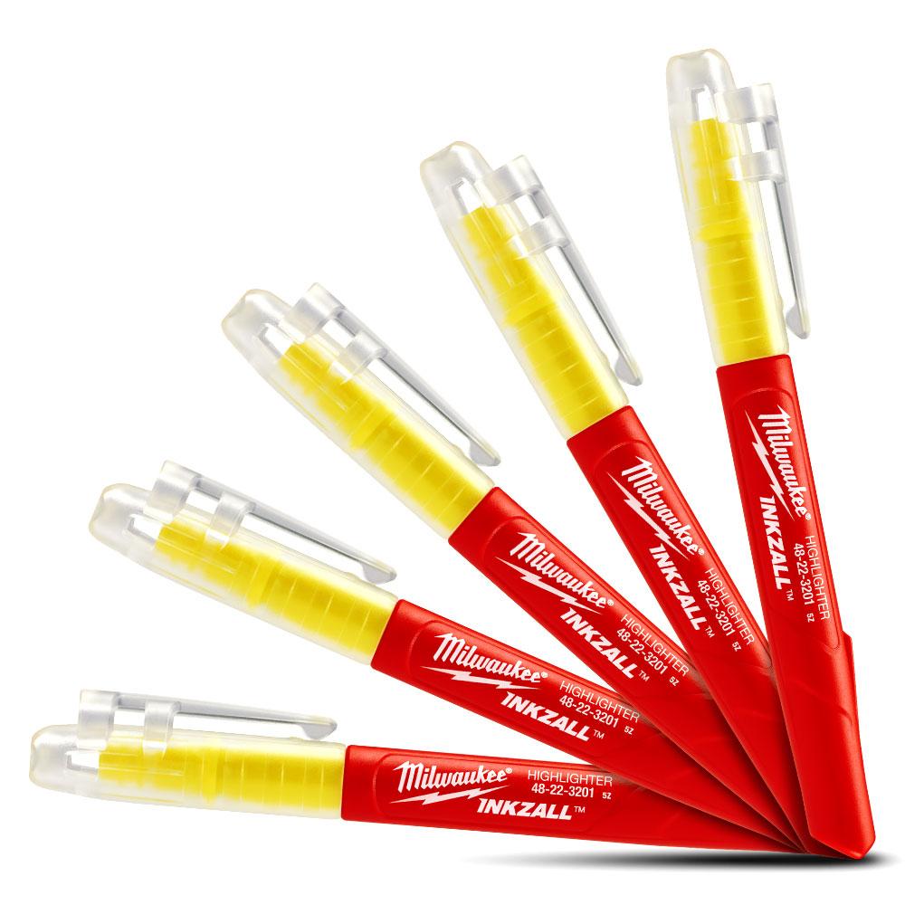 Milwaukee 48223201 5-Pack INKZALL Yellow Highlighters Pens – image 2