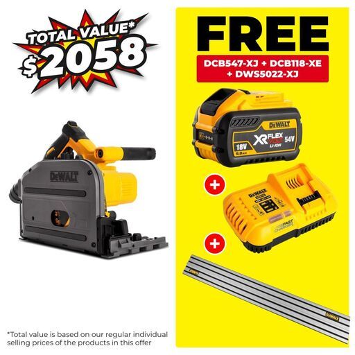 DeWalt DCS520NT-XJ 54V FlexVolt XR Li-Ion Cordless Brushless 165mm (6-1/2") Plunge Saw - Skin Only