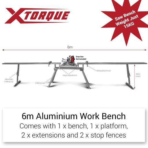 Xtorque XTOBEN 6m Professional Aluminium Mitre Drop Saw Stand Kit Including 2 x Extensions and Stops – image 3