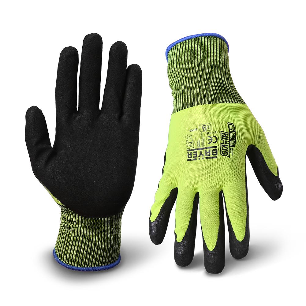 Bayer BHN9 Hi-Vis Construction Multipurpose Nitrile Coated Gloves - Size 9