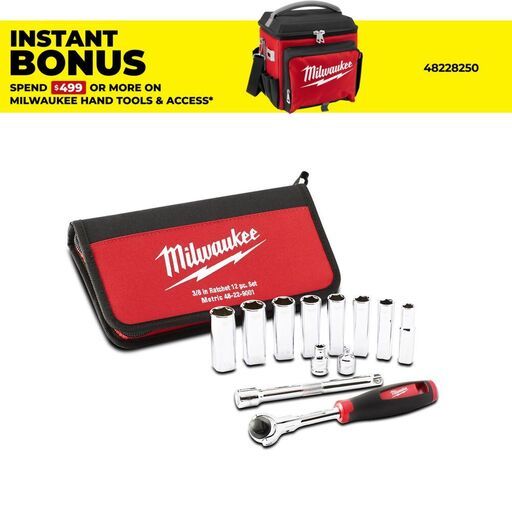 Milwaukee 48229001 12pce 3/8 Rachet & Metric Socket Set