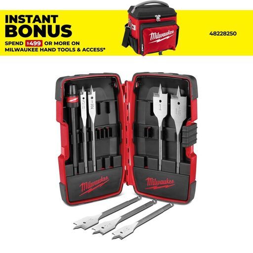 Milwaukee 49220175 8pce Spade Flat Boring Bit Set