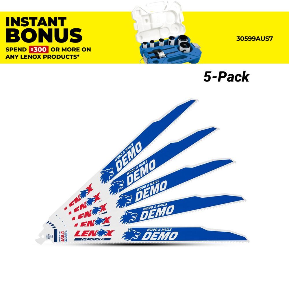 Lenox 20582956R 225mm 6TPI Reciprocating Bi-Metal Wood Saw Blade - 5 Pack – image 1