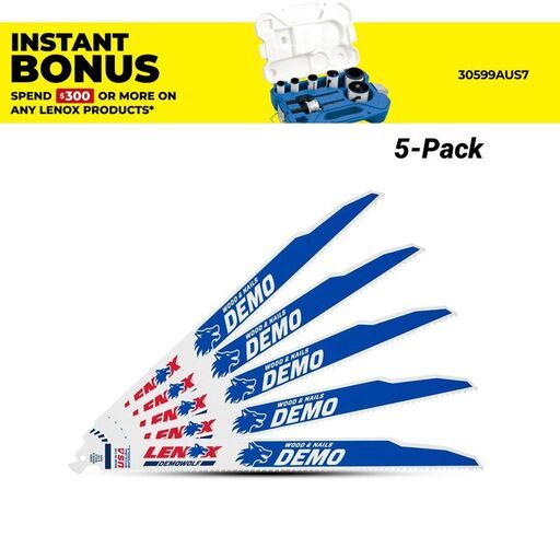 Lenox 20582956R 225mm 6TPI Reciprocating Bi-Metal Wood Saw Blade - 5 Pack