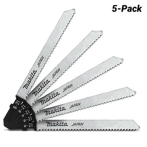 Makita A-85721 5-Pack 73mm x 12TPI HSS Jigsaw Blade Bayonet B-21 for Cutting Aluminium & PVC