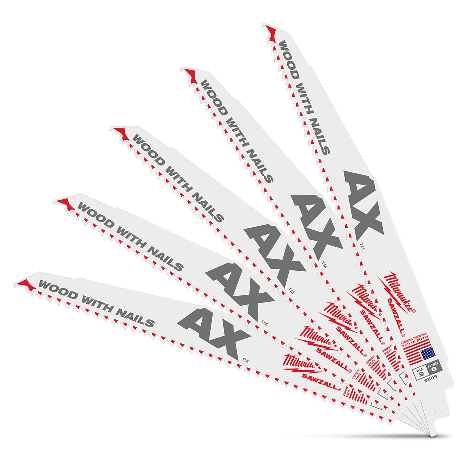 Milwaukee 48475026 (48005026) 5-Pack 230mm (9") 5TPI SAWZALL The AX Blades – image 2