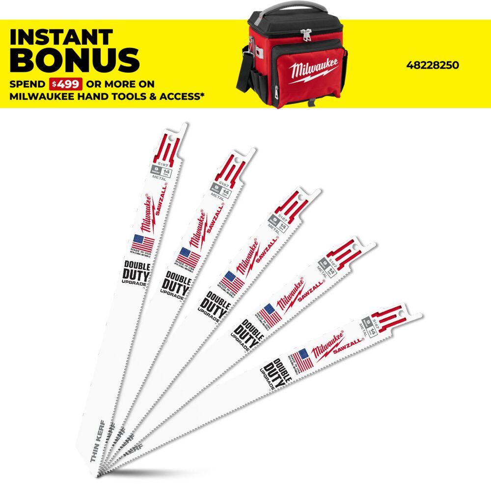 Milwaukee 48475187 (48005187) SAWZALL® 230mm 14 TPI Thin Kerf Reciprocating Saw Blades - 5 Pack – image 1