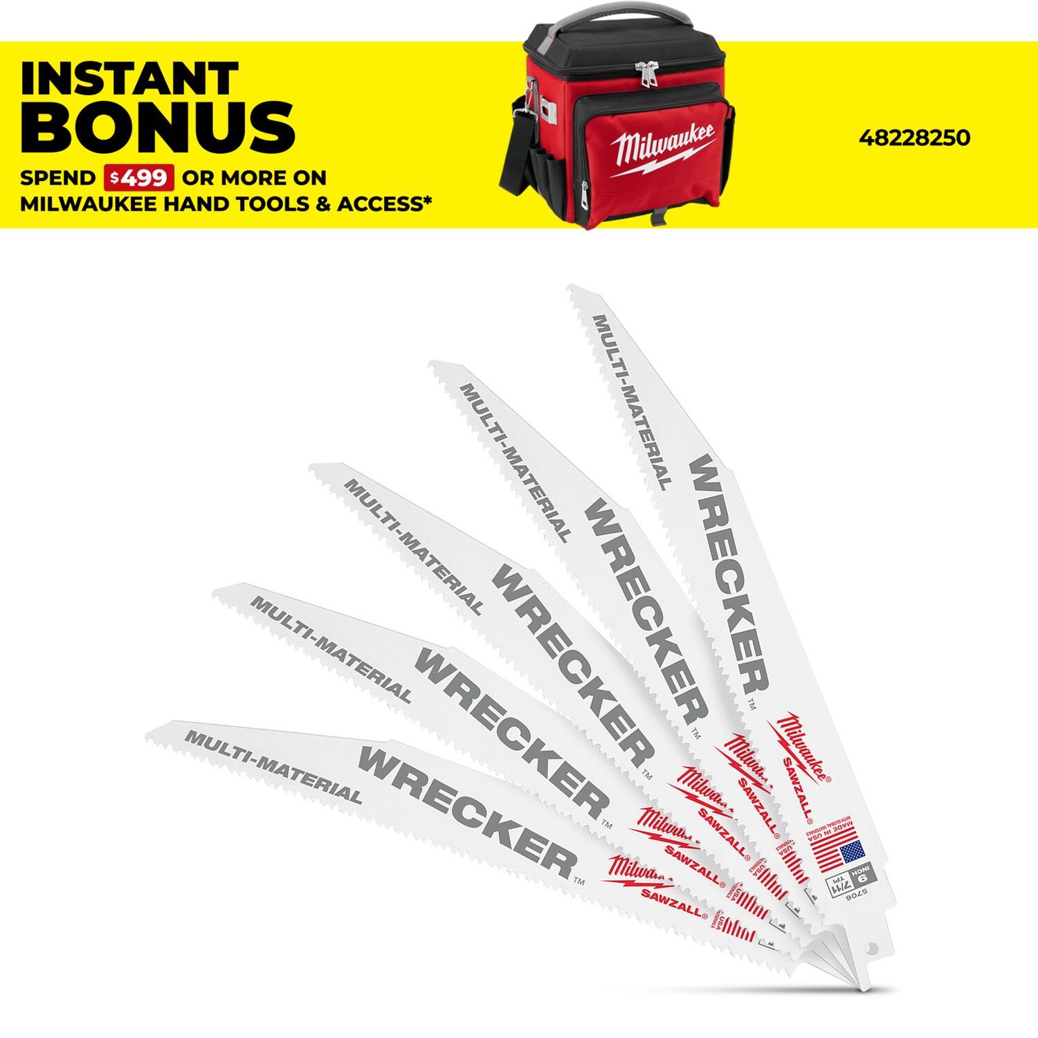 Milwaukee 48475706 (48005706) 5-Pack 230mm 9" 7/11 TPI SAWZALL The WRECKER Demolition Blades – image 1
