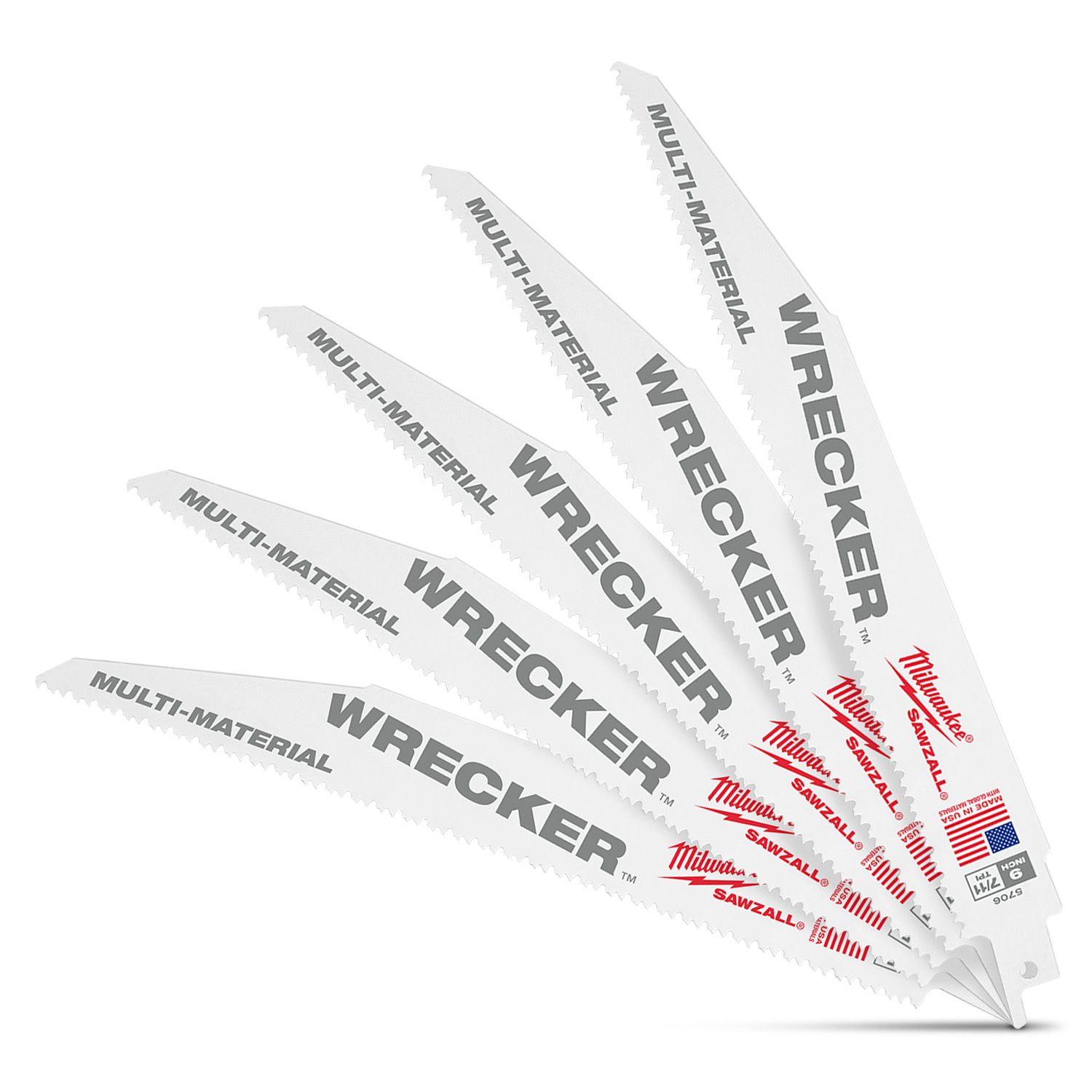 Milwaukee 48475706 (48005706) 5-Pack 230mm 9" 7/11 TPI SAWZALL The WRECKER Demolition Blades – image 2