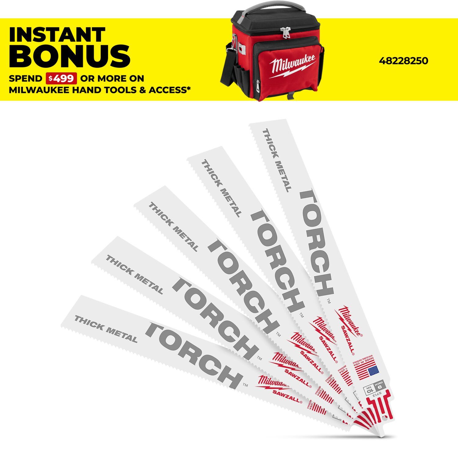 Milwaukee 48475713 (48005713) 5-Pack 230mm (9") 10TPI SAWZALL The TORCH Metal Demolition Blades – image 1