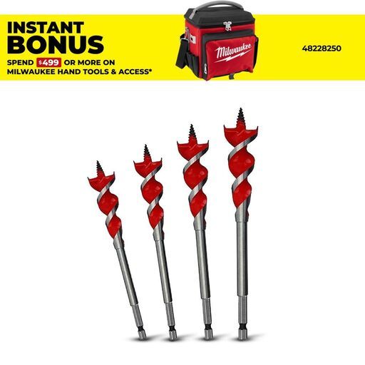 Milwaukee 48130400 4pce 6-1/2" SPEED FEED Wood Auger Bit Set