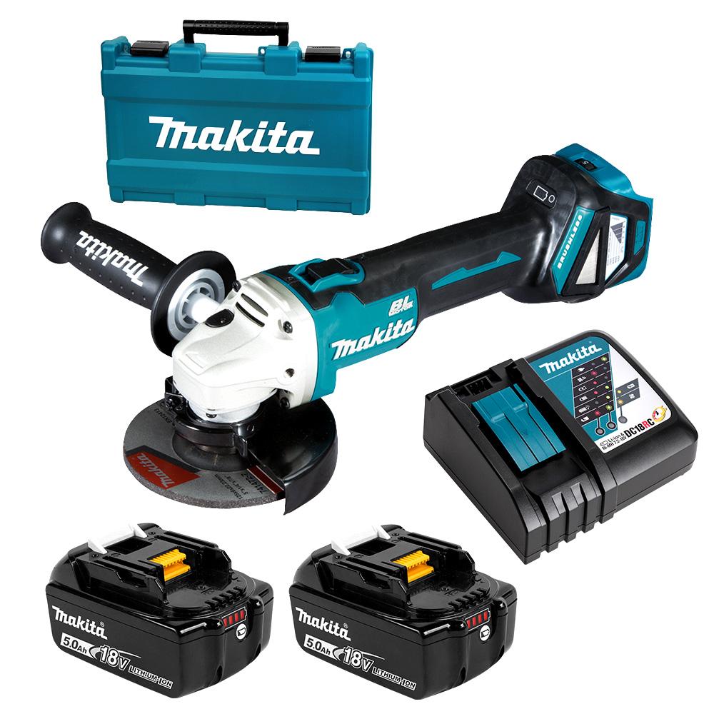 Makita DGA512RTEU 18V Li-Ion Cordlress Brushless AWS 125mm Slide Switch Angle Grinder Combo Kit – image 1