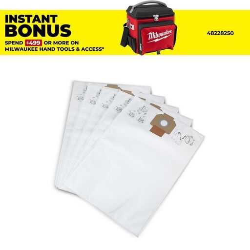 Milwaukee 4932459689 5-Pack Replacement Fleece 30L Vacuum Filter Bags to suit AS30LAC & AS30MAC