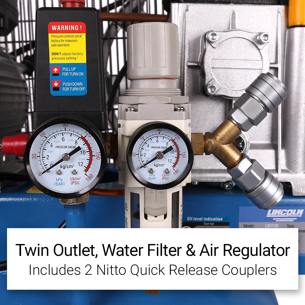 Lincoln LBV120 3HP Vertical 120L Belt Drive Air Compressor