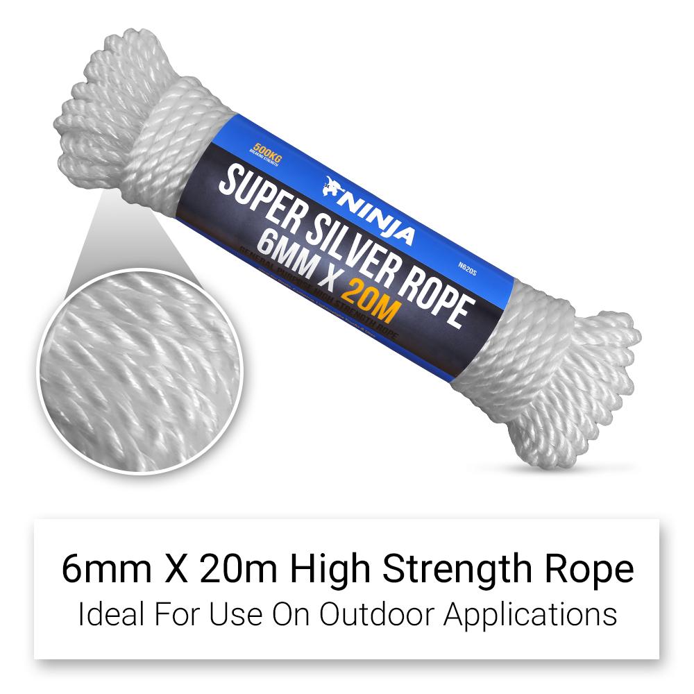 Ninja N620S White 6mm x 20m Super Silver Rope - 500kg Breaking Strength