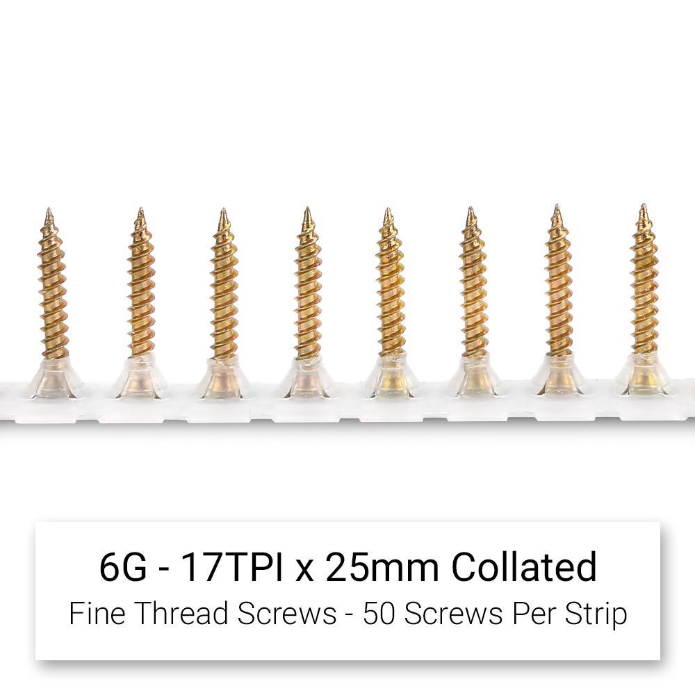 Xtorque XFH25 6G 17TPI x 25mm Collated Fine Thread Screws 1000pcs