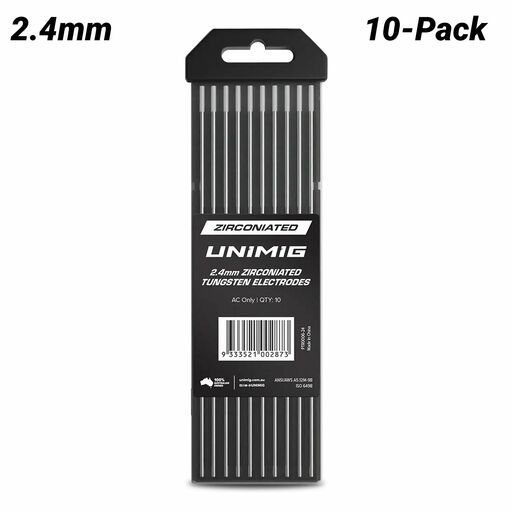 UNIMIG PTR0006-24 10-Pack 2.4mm x 175mm 0.8% Zirconiated Tungsten Electrodes