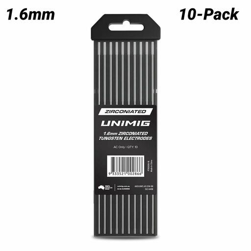 UNIMIG PTR0006-16 10-Pack 1.6mm x 175mm 0.8% Zirconiated TIG Tungsten Electrodes