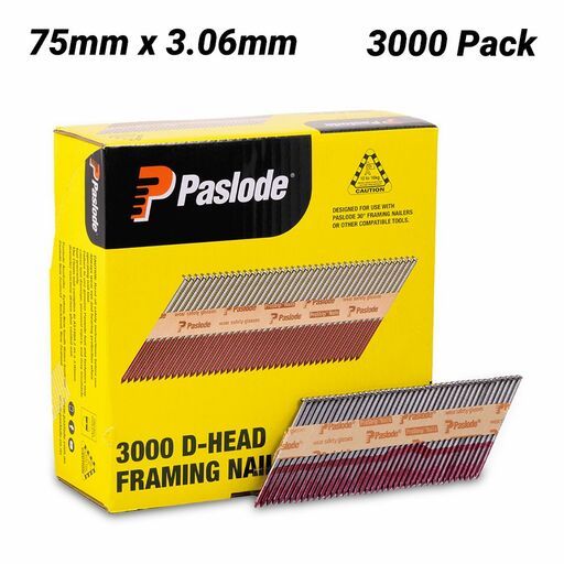 Paslode B20467 3000-Pack 75mm x 3.06mm Bright D Head Framing Nails