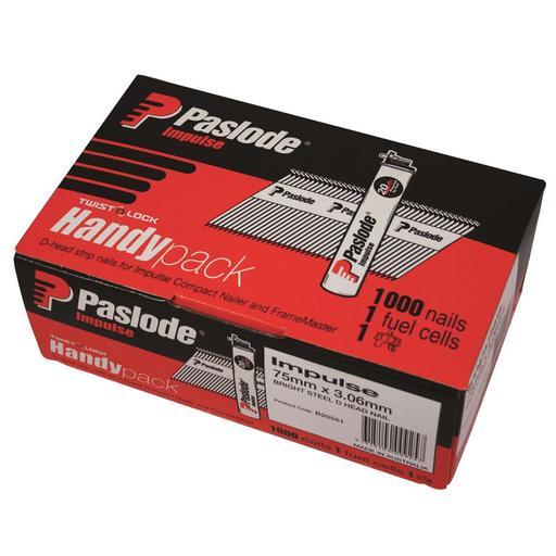 Paslode B20551 Handy Pack 75mm x 3.06mm Bright Impulse D Head Nails with Fuel