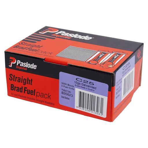 Paslode B20623 3000 Pack 25mm 16 Gauge Galvanised Brad Nails with Fuel