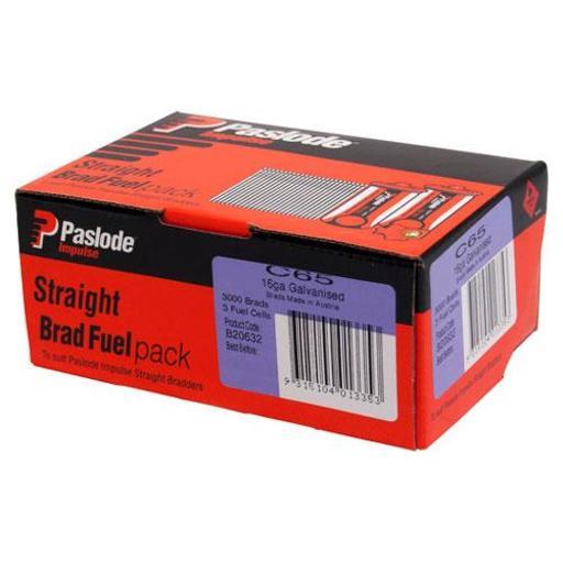 Paslode B20632 3000 Pack 65mm 16 Gauge Galvanised Brad Nails with Fuel