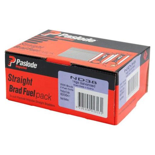 Paslode B20641 2000-Pack 38mm 14 Gauge Galvanised Brad Nails with Fuel