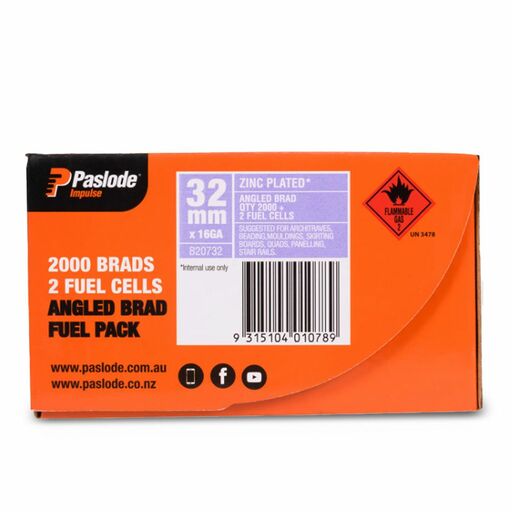 Paslode B20732 2000-Pack 32mm 16 Gauge Zinc Plated Angled Brad Nails with 2 x Fuel Cells – image 4
