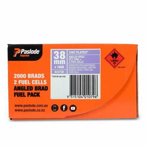 Paslode B20738 2000-Pack 38mm 16 Gauge Zinc Plated Angled Brad Nails with 2 x Fuel Cells – image 4