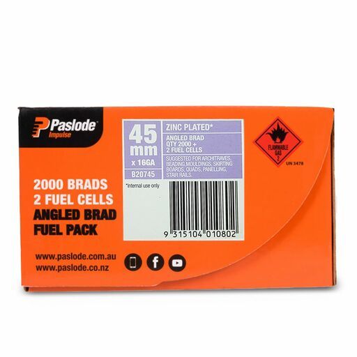 Paslode B20745 2000-Pack 45mm 16 Gauge Zinc Plated Angled Brad Nails with Fuel – image 4