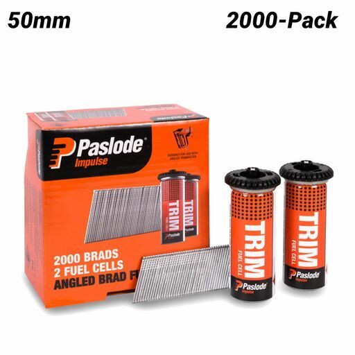 Paslode B20750 2000-Pack 50mm 16 Gauge Zinc Plated Angled Brad Nails with 2 x Fuel Cells