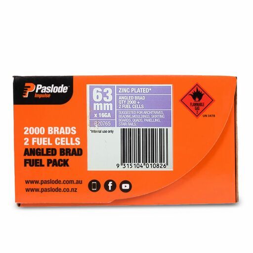 Paslode B20765 2000-Pack 63mm 16 Gauge Zinc Plated Angled Brad Nails with Fuel – image 4