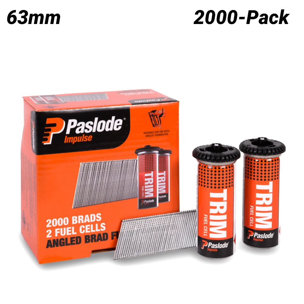 Paslode B20765 2000-Pack 63mm 16 Gauge Zinc Plated Angled Brad Nails with Fuel – image 1