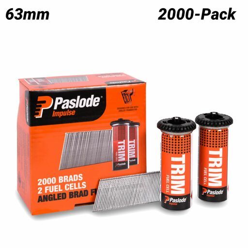 Paslode B20765 2000-Pack 63mm 16 Gauge Zinc Plated Angled Brad Nails with Fuel