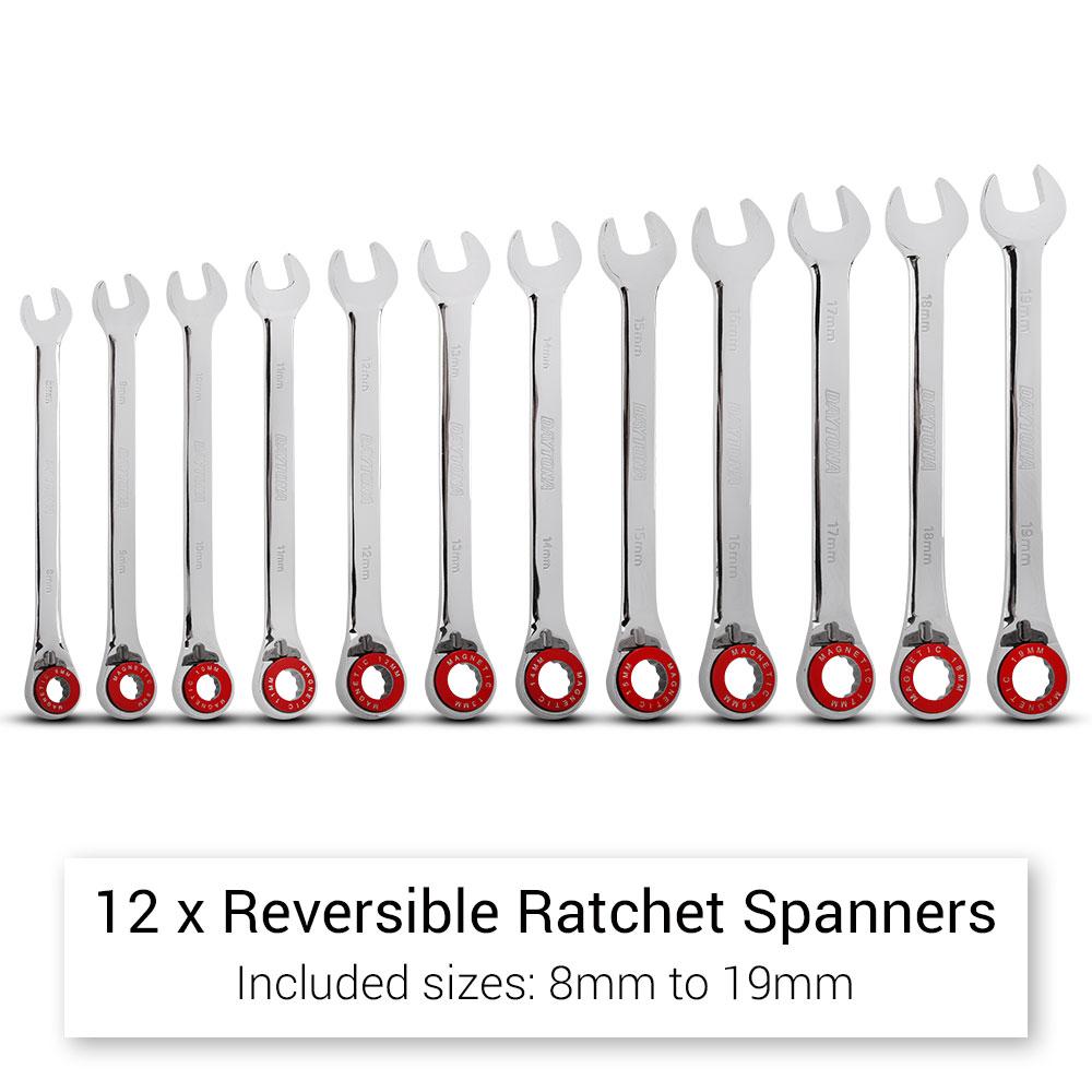 Daytona D12RMS 12pce Magnetic Stop Ring Reversible Ratchet Spanner Set – image 9