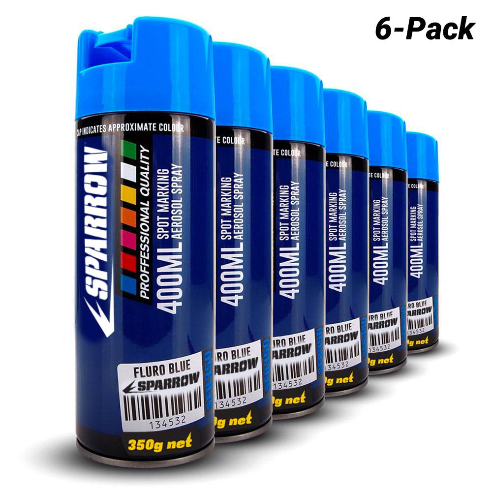 Sparrow SFB350x6 6-Pack 350g 400ml Fluro Blue Spot Marking Spray Paint – image 1