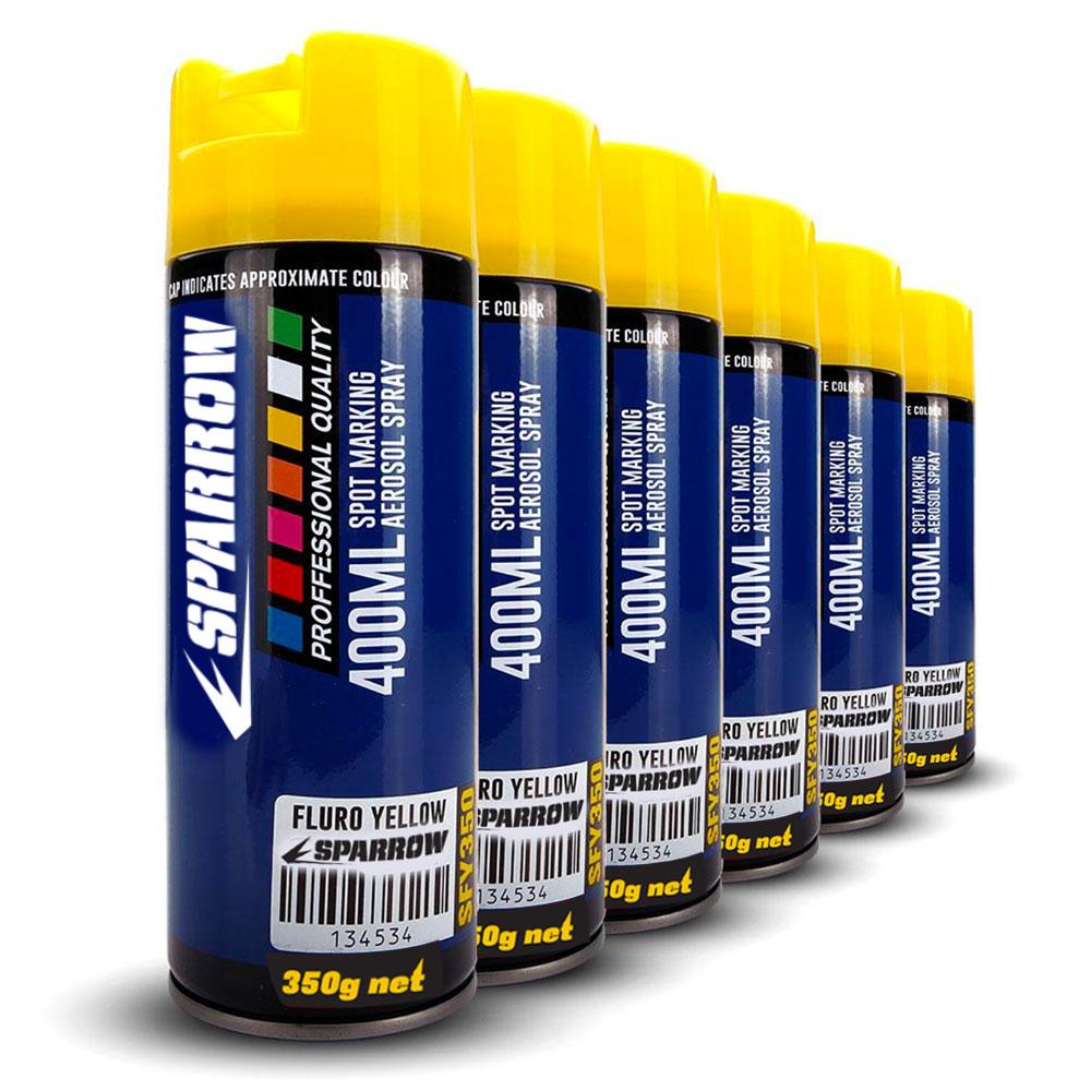 Sparrow SFY350x6 6-Pack 350g 400ml Fluro Yellow Spot Marking Spray Paint – image 2