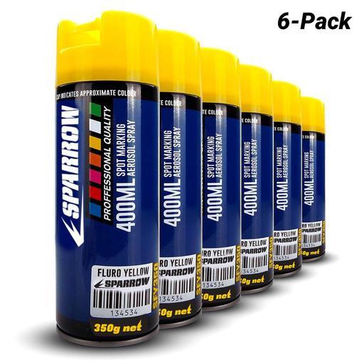 Sparrow SFY350x6 6-Pack 350g 400ml Fluro Yellow Spot Marking Spray Paint