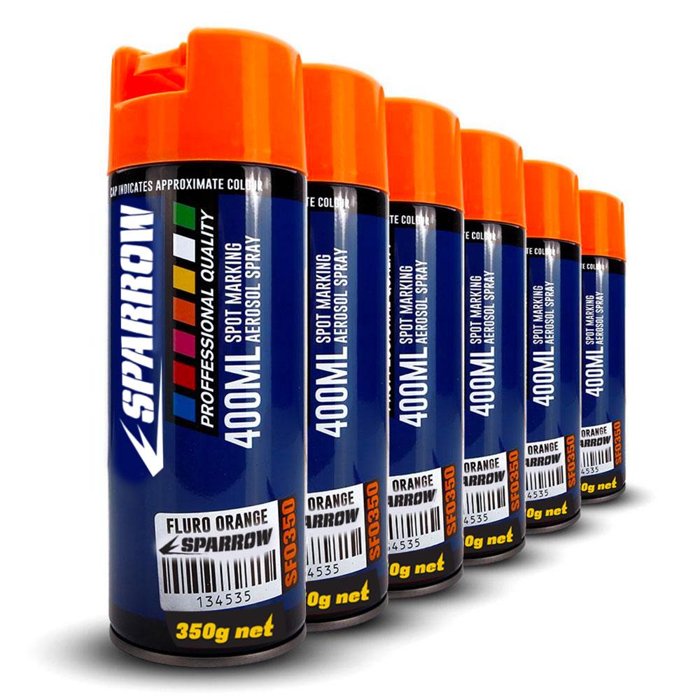 Sparrow SFO350x6 6-Pack 350g 400ml Fluro Orange Spot Marking Spray Paint – image 2