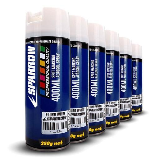 Sparrow SFW350x6 6-Pack 350g 400ml Fluro White Spot Marking Spray Paint – image 2