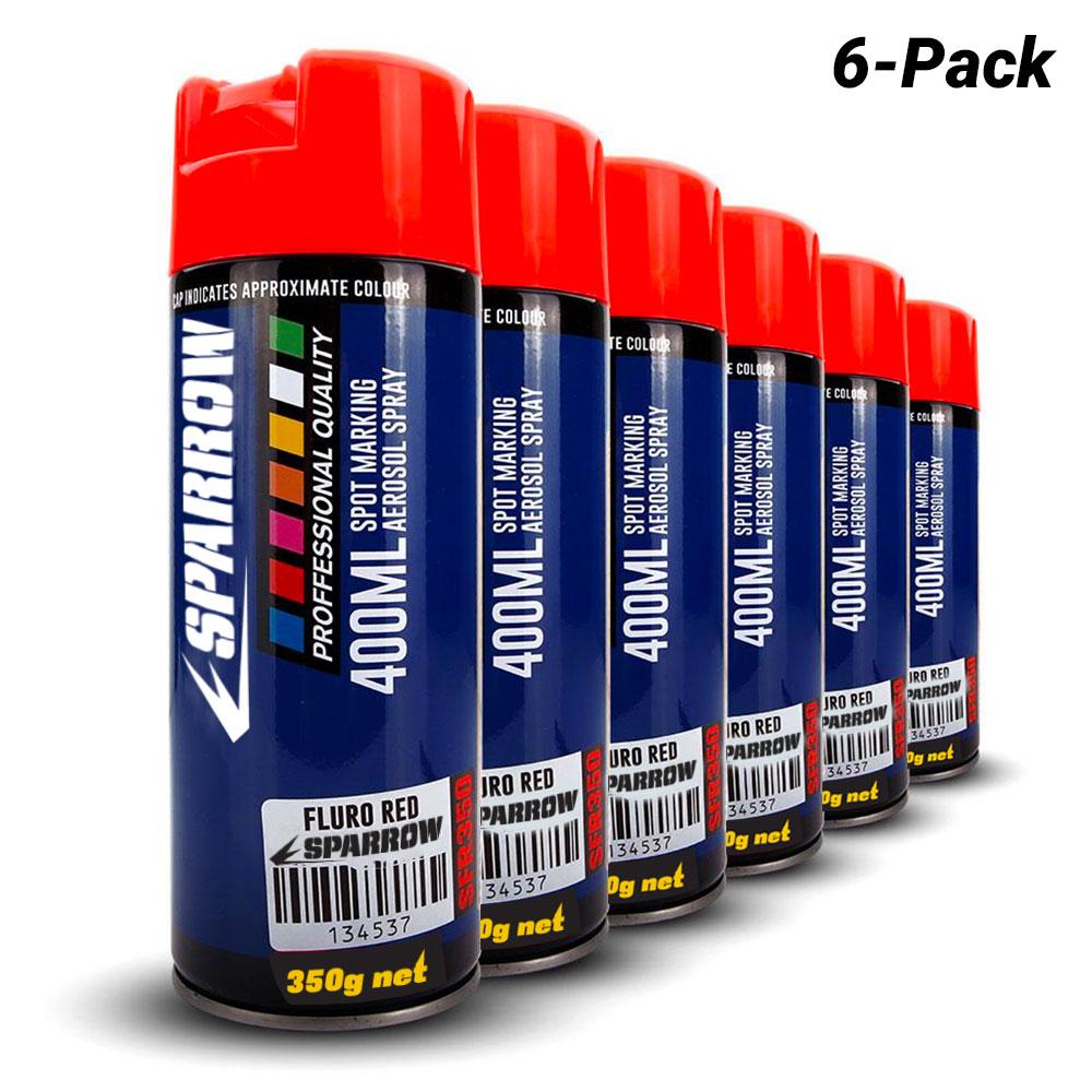 Sparrow SFR350x6 6-Pack 350g 400ml Fluro Red Spot Marking Spray Paint – image 1