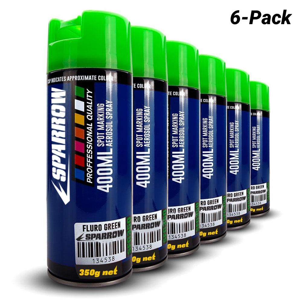Sparrow SFG350x6 6-Pack 350g 400ml Fluro Green Spot Marking Spray Paint – image 1
