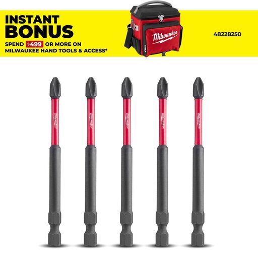 Milwaukee 48324564 SHOCKWAVE™ PH2 89mm (3-1/2") Power Bit - 5 Pack