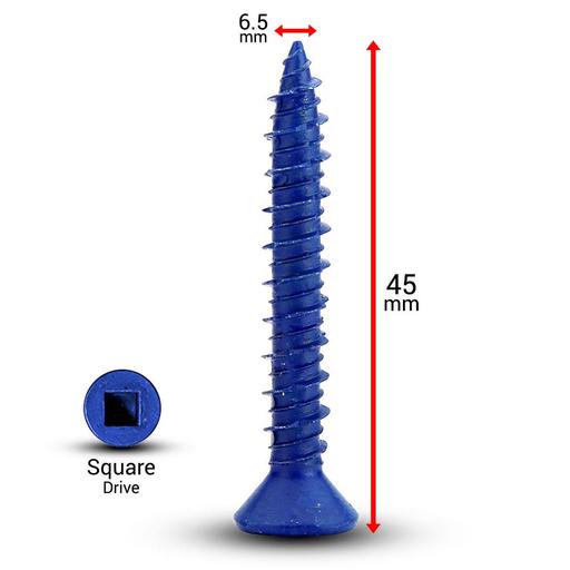 Fixed Fasteners F645CS 100-Pack 6.5 x 45mm Fine Thread Blue Ruspert Countersunk Concrete Screws – image 3