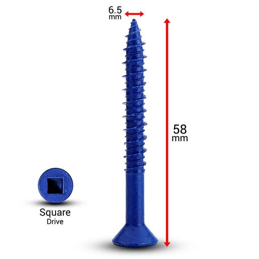 Fixed Fasteners F658CS 100-Pack 6.5 x 58mm Fine Thread Blue Ruspert Countersunk Concrete Screws – image 3